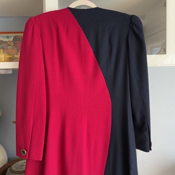 Vintage 80’s Lilli Ann Sheath Dress Button Front Wool Colorblock L Navy Pink - Picture 13 of 13